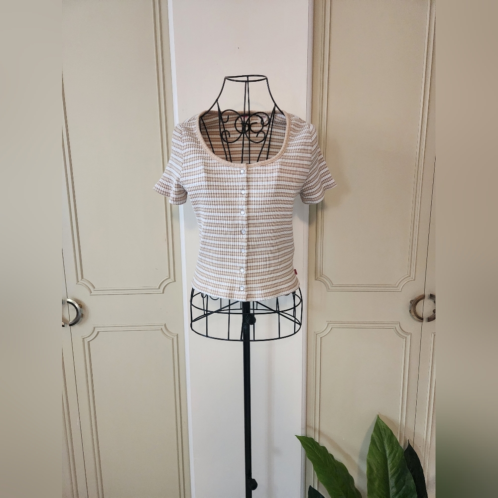 Levi's Short Sleeve Britt Snap Front Cropped Top Size Large